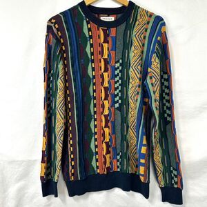 PACSUN Coogi Style Sweater Rainbow Black 3D Knit Mens S Cosby Biggie 90s Retro